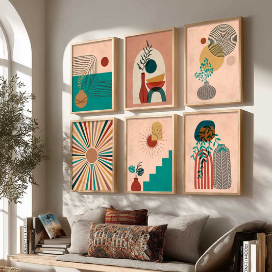 Minimal Boho Art Framed Posters for Home Living Room Bedroom and Office Wall Decor Set of 6
