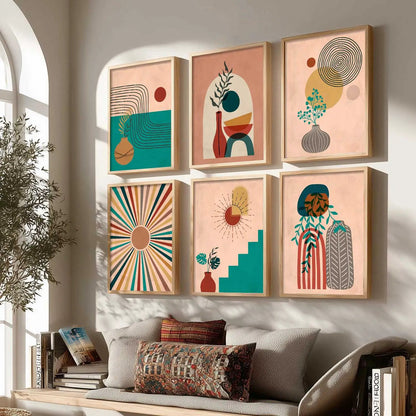 Boho Framed Wall Art Prints | Set of 6 | Home Decor