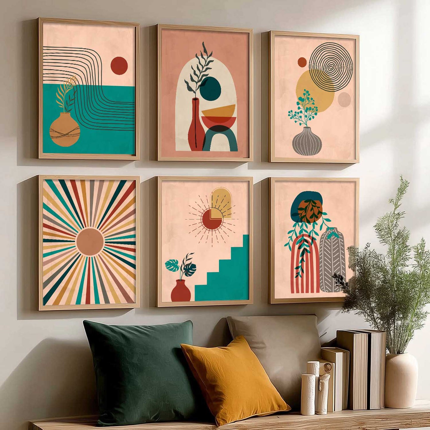 Minimal Boho Art Framed Posters for Home Living Room Bedroom and Office Wall Decor Set of 6