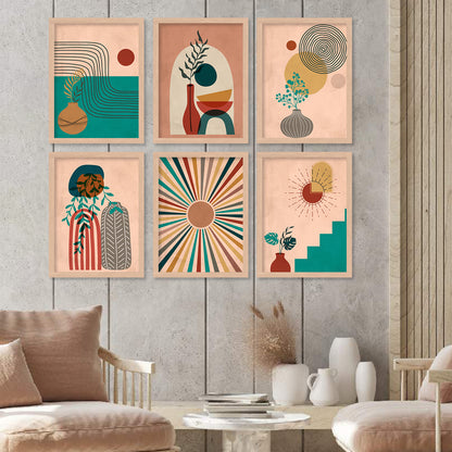 Minimal Boho Art Framed Posters for Home Living Room Bedroom and Office Wall Decor Set of 6