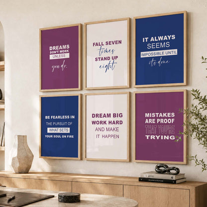Bold Typography Motivational Quotes Wall Art Set of 6 Framed Prints for Entryway