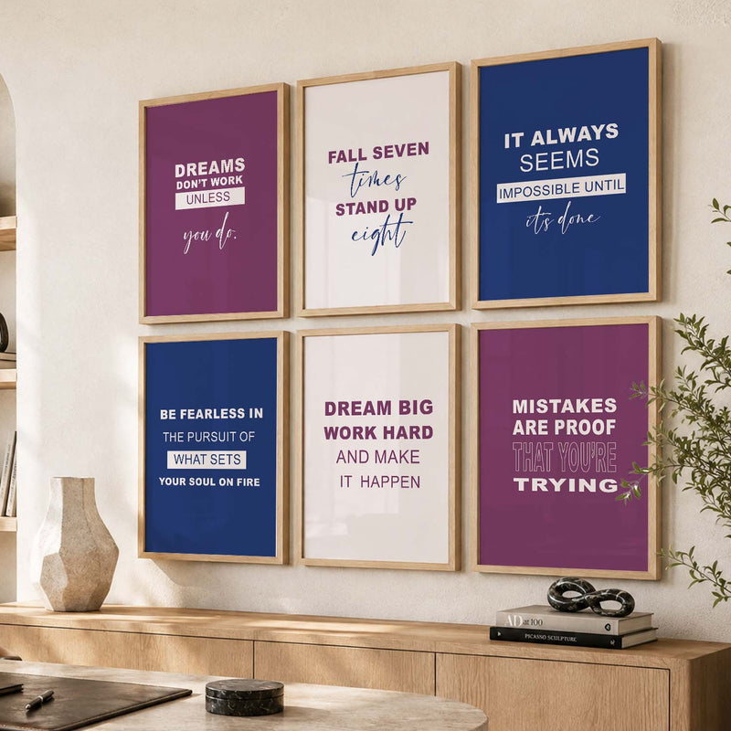 Bold Typography Motivational Quotes Wall Art Set of 6 Framed Prints for Entryway