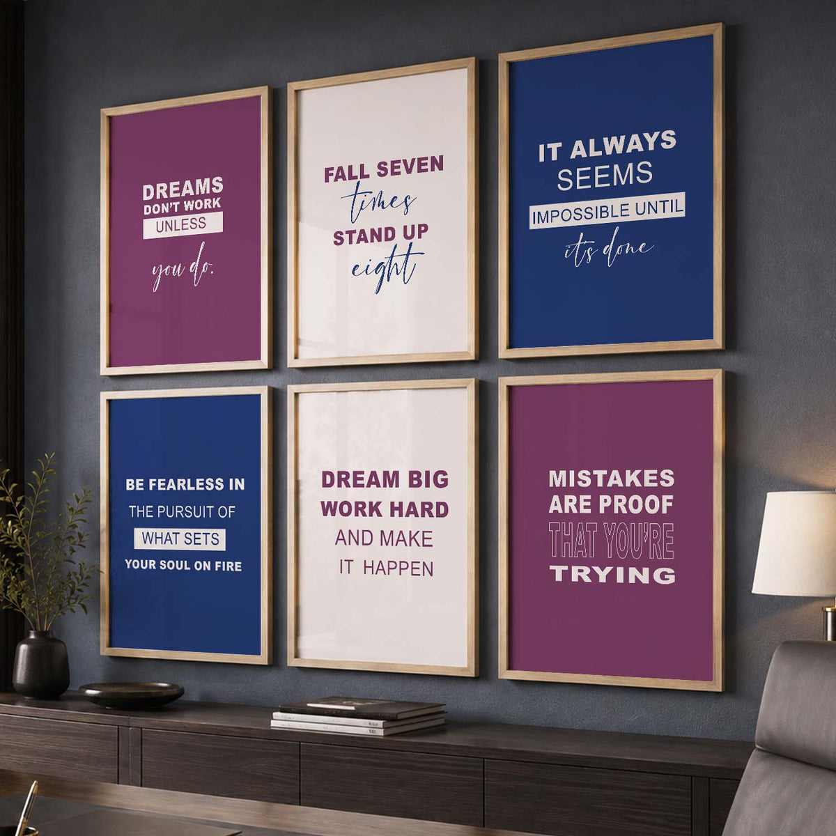 Bold Typography Motivational Quotes Wall Art Set of 6 Framed Prints for Entryway