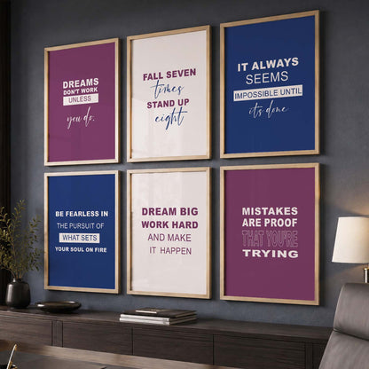 Bold Typography Motivational Quotes Wall Art Set of 6 Framed Prints for Entryway