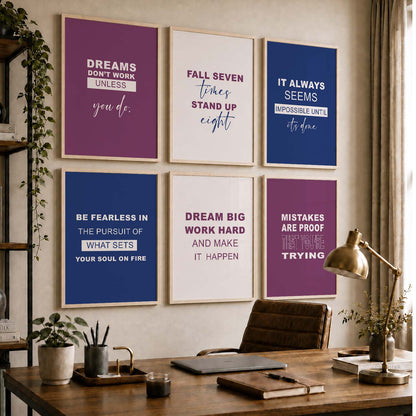 Bold Typography Motivational Quotes Wall Art Set of 6 Framed Prints for Entryway