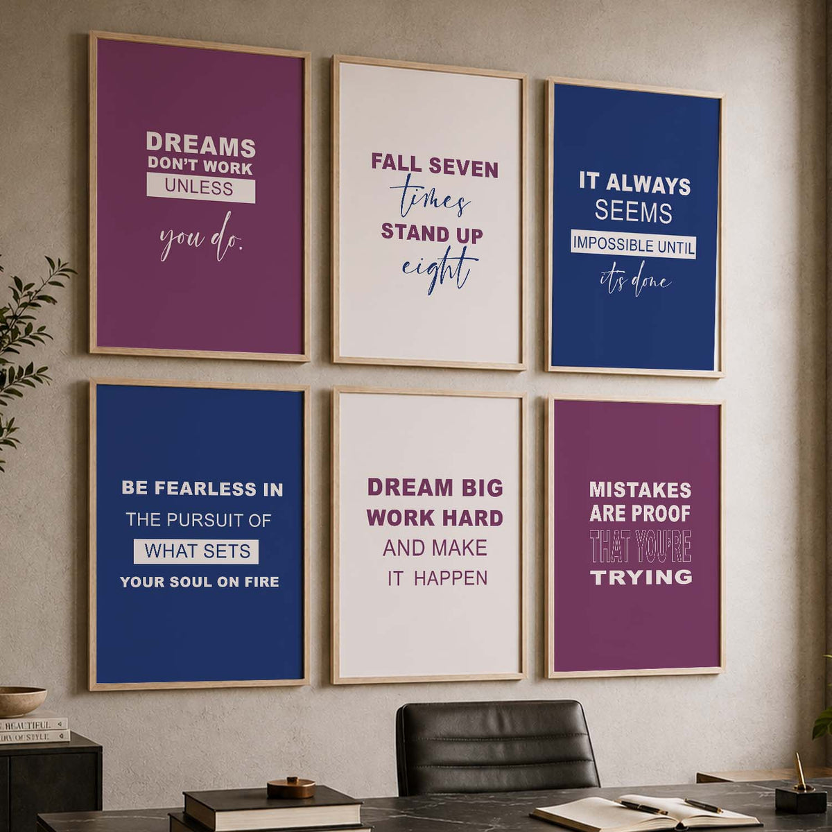 Bold Typography Motivational Quotes Wall Art Set of 6 Framed Prints for Entryway