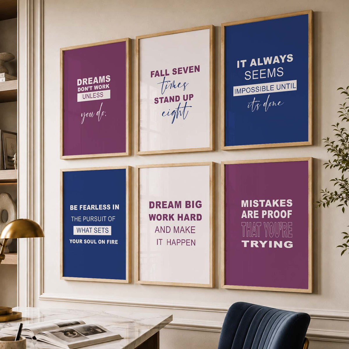 Bold Typography Motivational Quotes Wall Art Set of 6 Framed Prints for Entryway