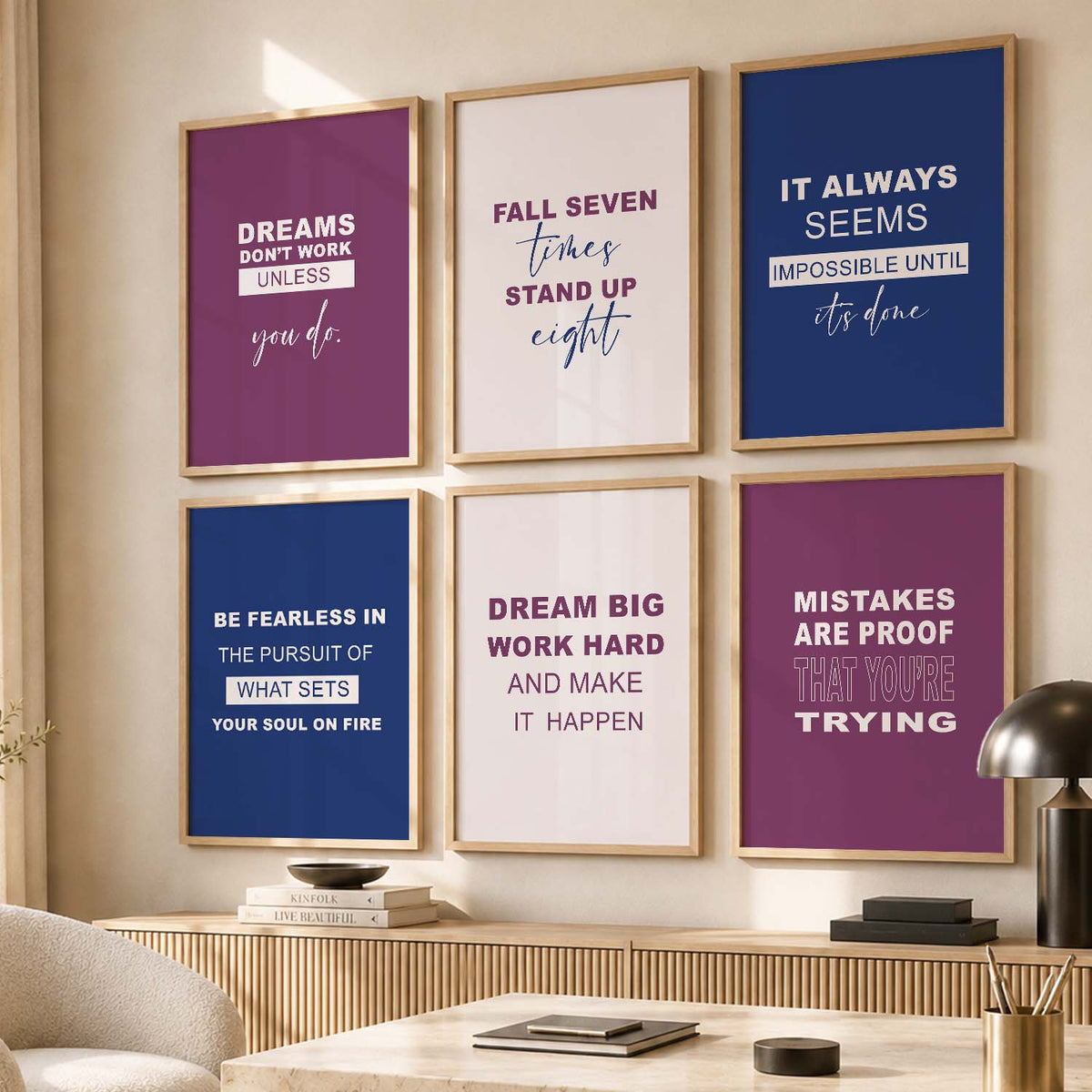 Bold Typography Motivational Quotes Wall Art Set of 6 Framed Prints for Entryway