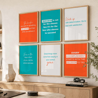 Color Block Motivational Quotes Wall Art Set of 6 Framed Prints for Bedroom