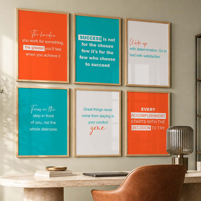 Color Block Motivational Quotes Wall Art Set of 6 Framed Prints for Bedroom