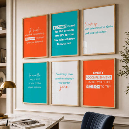 Color Block Motivational Quotes Wall Art Set of 6 Framed Prints for Bedroom