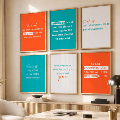 Color Block Motivational Quotes Wall Art Set of 6 Framed Prints for Bedroom
