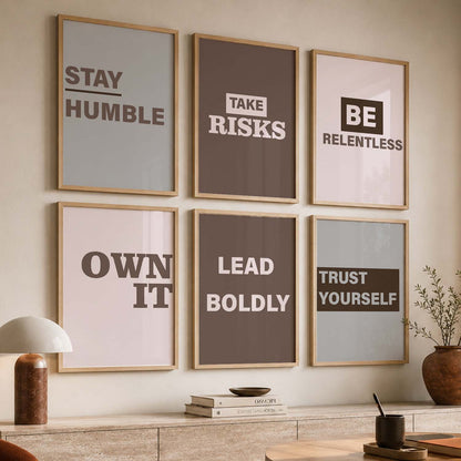 Modern Typography Motivational Quotes Wall Art Set of 6 Framed Prints for Home Gym
