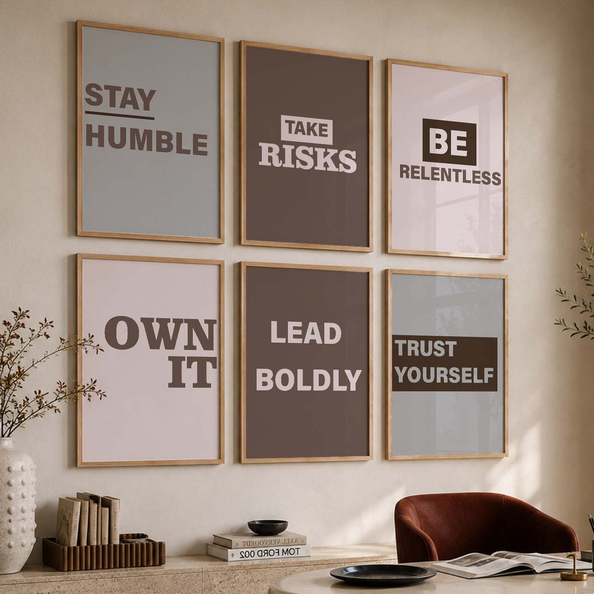 Modern Typography Motivational Quotes Wall Art Set of 6 Framed Prints for Home Gym