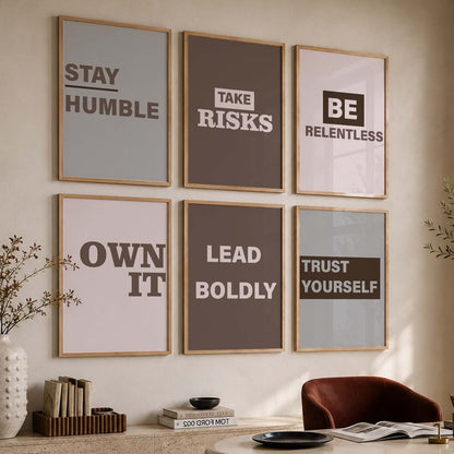 Modern Typography Motivational Quotes Wall Art Set of 6 Framed Prints for Home Gym