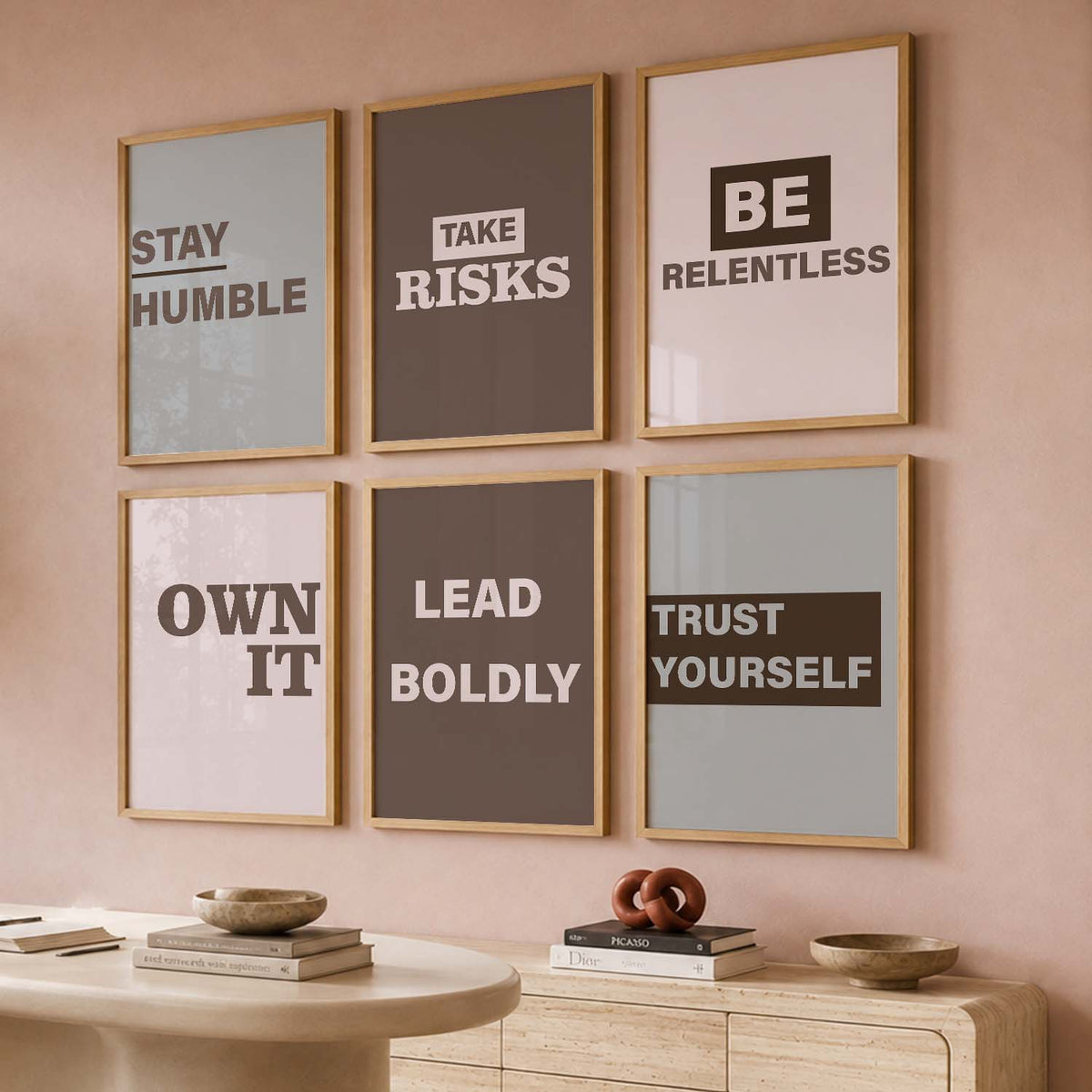 Modern Typography Motivational Quotes Wall Art Set of 6 Framed Prints for Home Gym