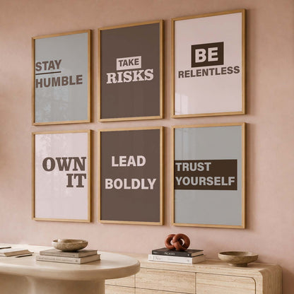 Modern Typography Motivational Quotes Wall Art Set of 6 Framed Prints for Home Gym