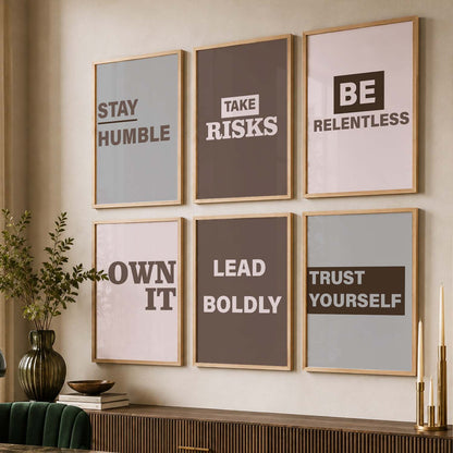 Modern Typography Motivational Quotes Wall Art Set of 6 Framed Prints for Home Gym
