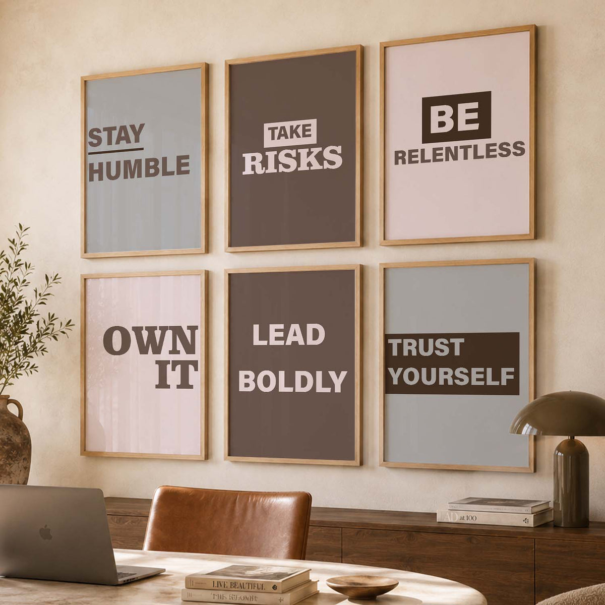 Modern Typography Motivational Quotes Wall Art Set of 6 Framed Prints for Home Gym