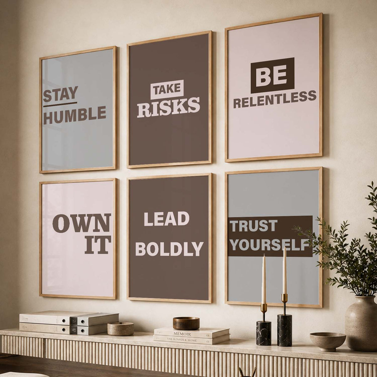 Modern Typography Motivational Quotes Wall Art Set of 6 Framed Prints for Home Gym