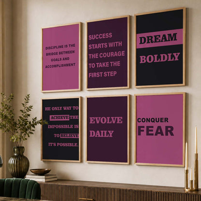 Modern Typography Motivational Quotes Wall Art Set of 6 Framed Prints for Hallway