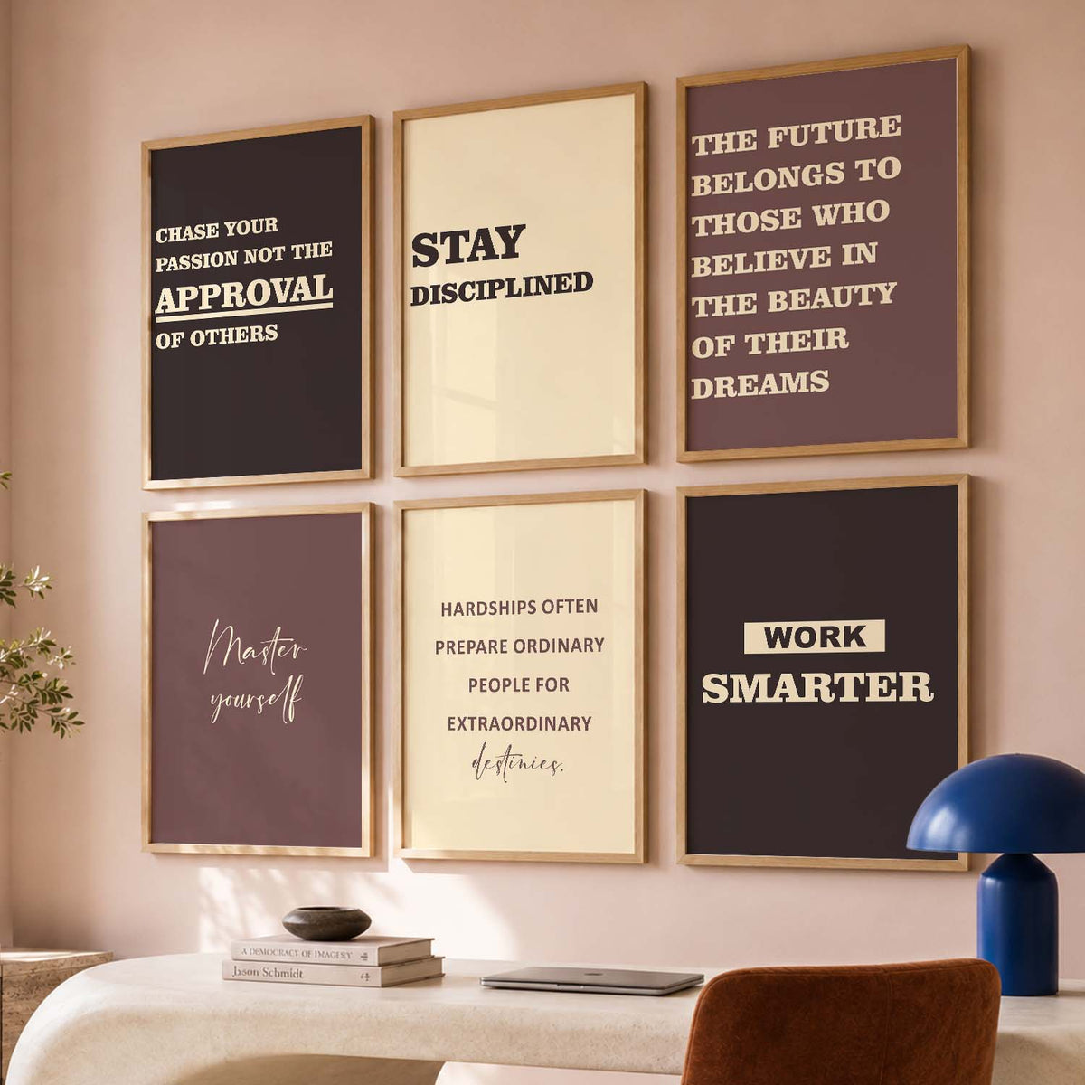 Bold Typography Motivational Quotes Wall Art Set of 6 Framed Prints for Study Room