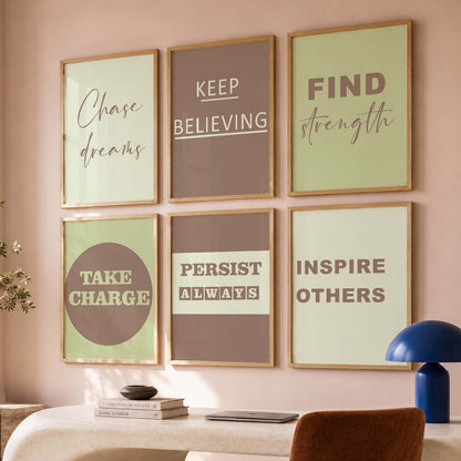 Vibrant Motivational Quotes Wall Art Set of 6 Framed Prints