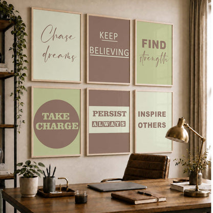 Vibrant Motivational Quotes Wall Art Set of 6 Framed Prints