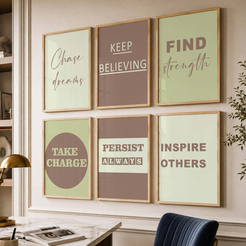 Vibrant Motivational Quotes Wall Art Set of 6 Framed Prints