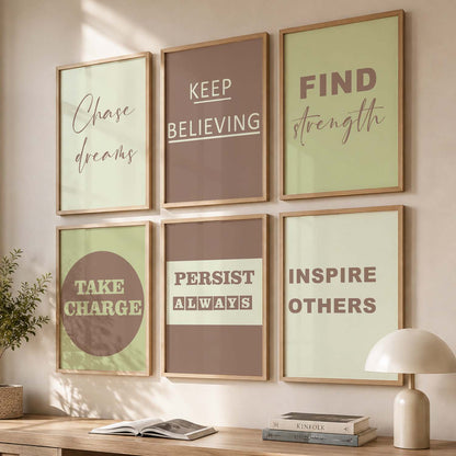 Vibrant Motivational Quotes Wall Art Set of 6 Framed Prints