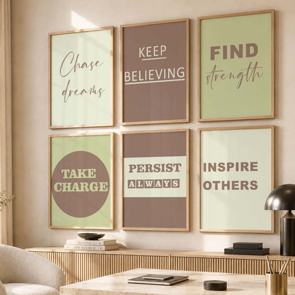 Vibrant Motivational Quotes Wall Art Set of 6 Framed Prints