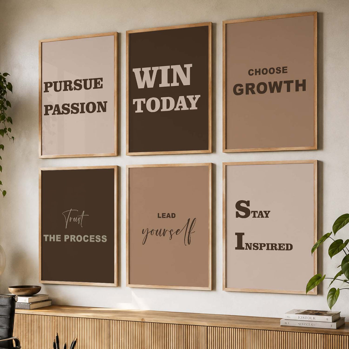 Bold Typography Motivational Quotes Wall Art Set of 6 Framed Prints for Office