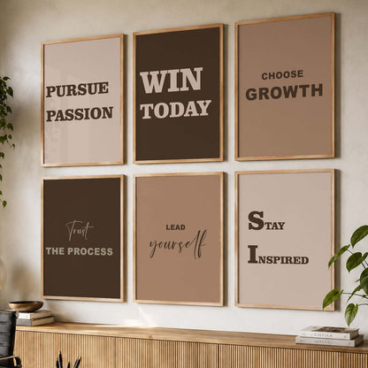 Bold Typography Motivational Quotes Wall Art Set of 6 Framed Prints for Office