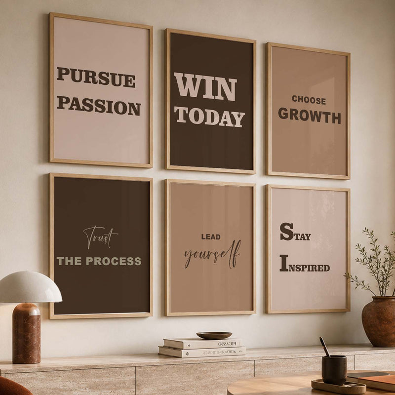 Bold Typography Motivational Quotes Wall Art Set of 6 Framed Prints for Office