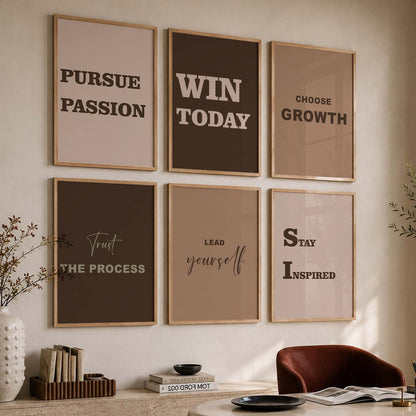 Bold Typography Motivational Quotes Wall Art Set of 6 Framed Prints for Office