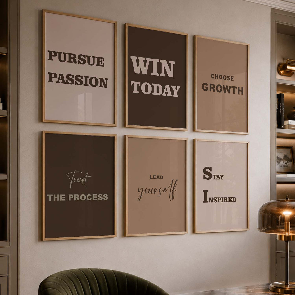Bold Typography Motivational Quotes Wall Art Set of 6 Framed Prints for Office