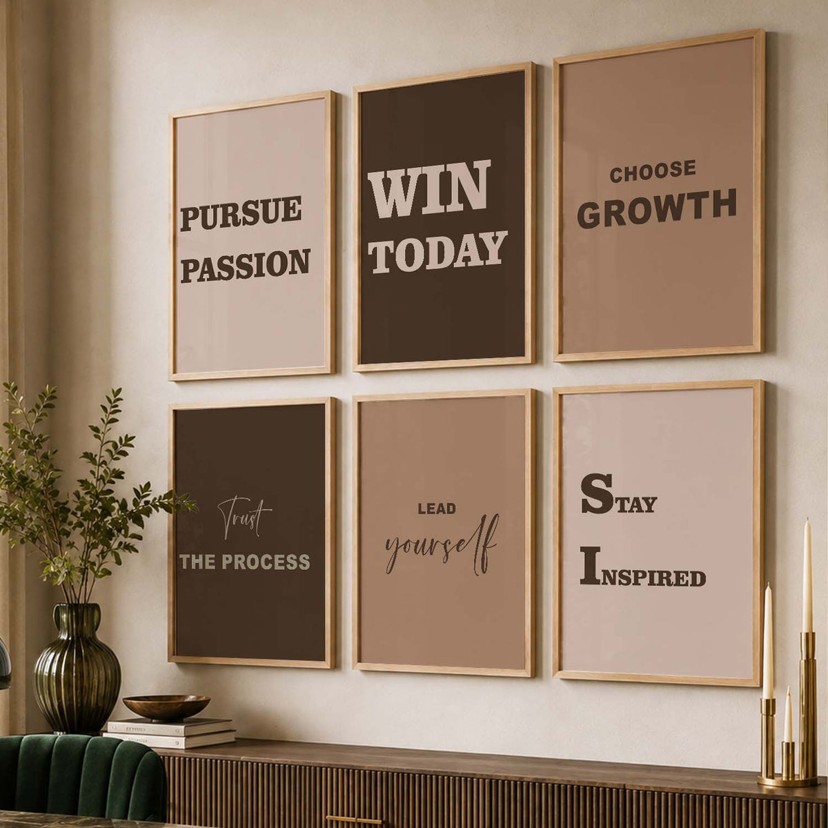 Bold Typography Motivational Quotes Wall Art Set of 6 Framed Prints for Office