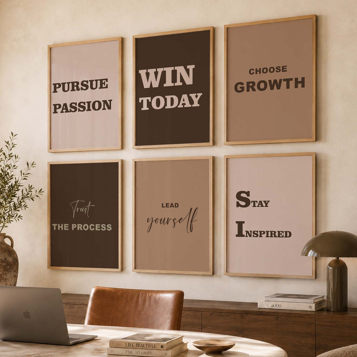 Bold Typography Motivational Quotes Wall Art Set of 6 Framed Prints for Office