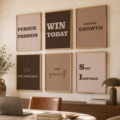 Bold Typography Motivational Quotes Wall Art Set of 6 Framed Prints for Office