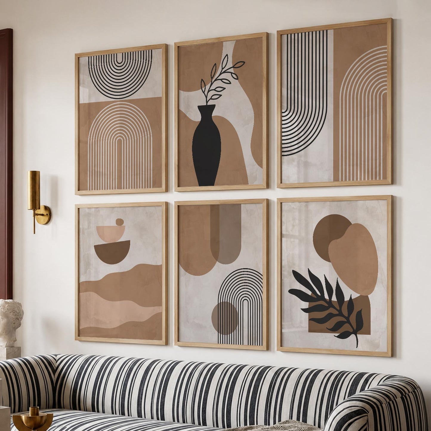 Warm Earthy Geometric Abstract Boho Wall Art Set of 6 Framed Prints