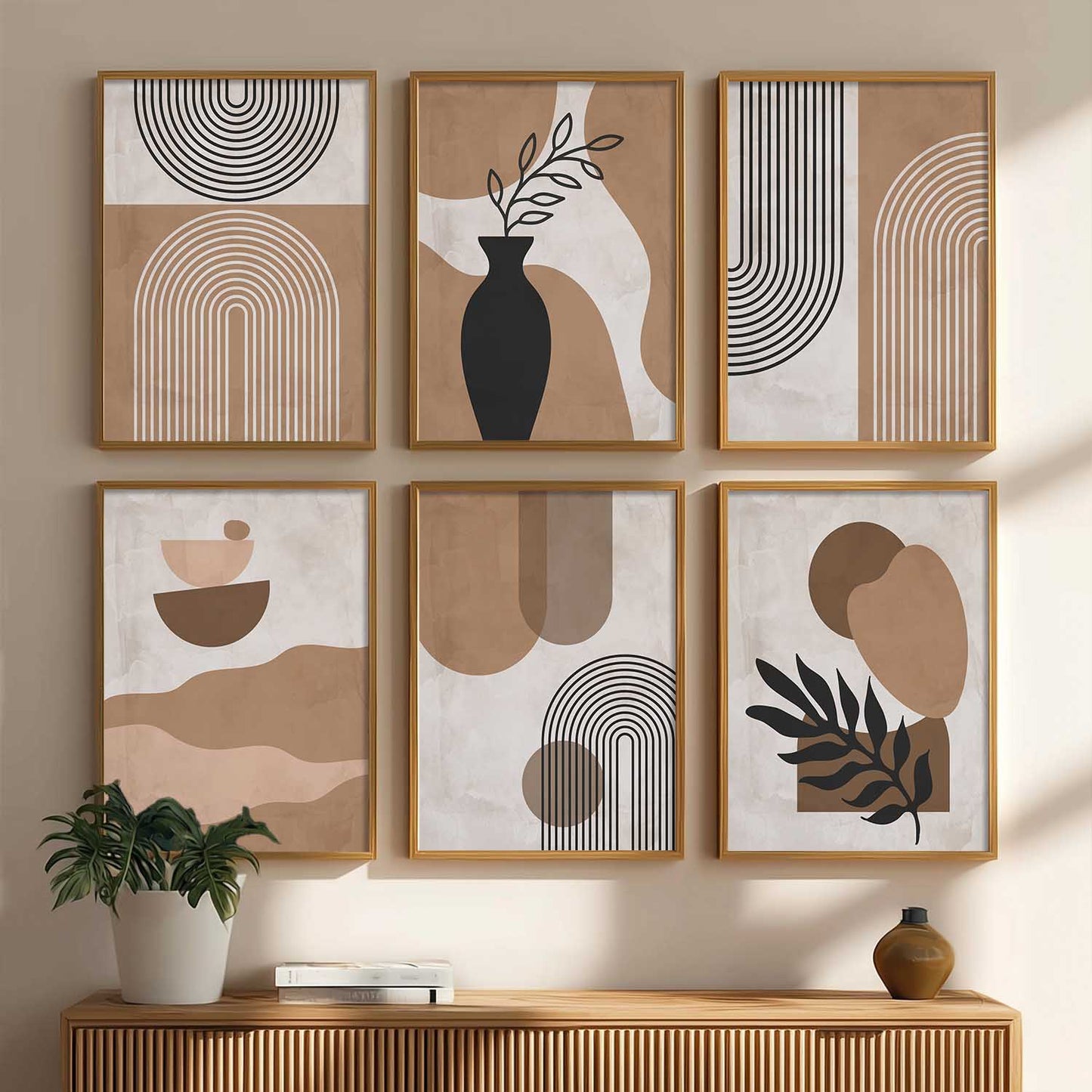 Minimal Boho Art Framed Posters for Home Living Room Bedroom and Office Wall Decor Set of 6