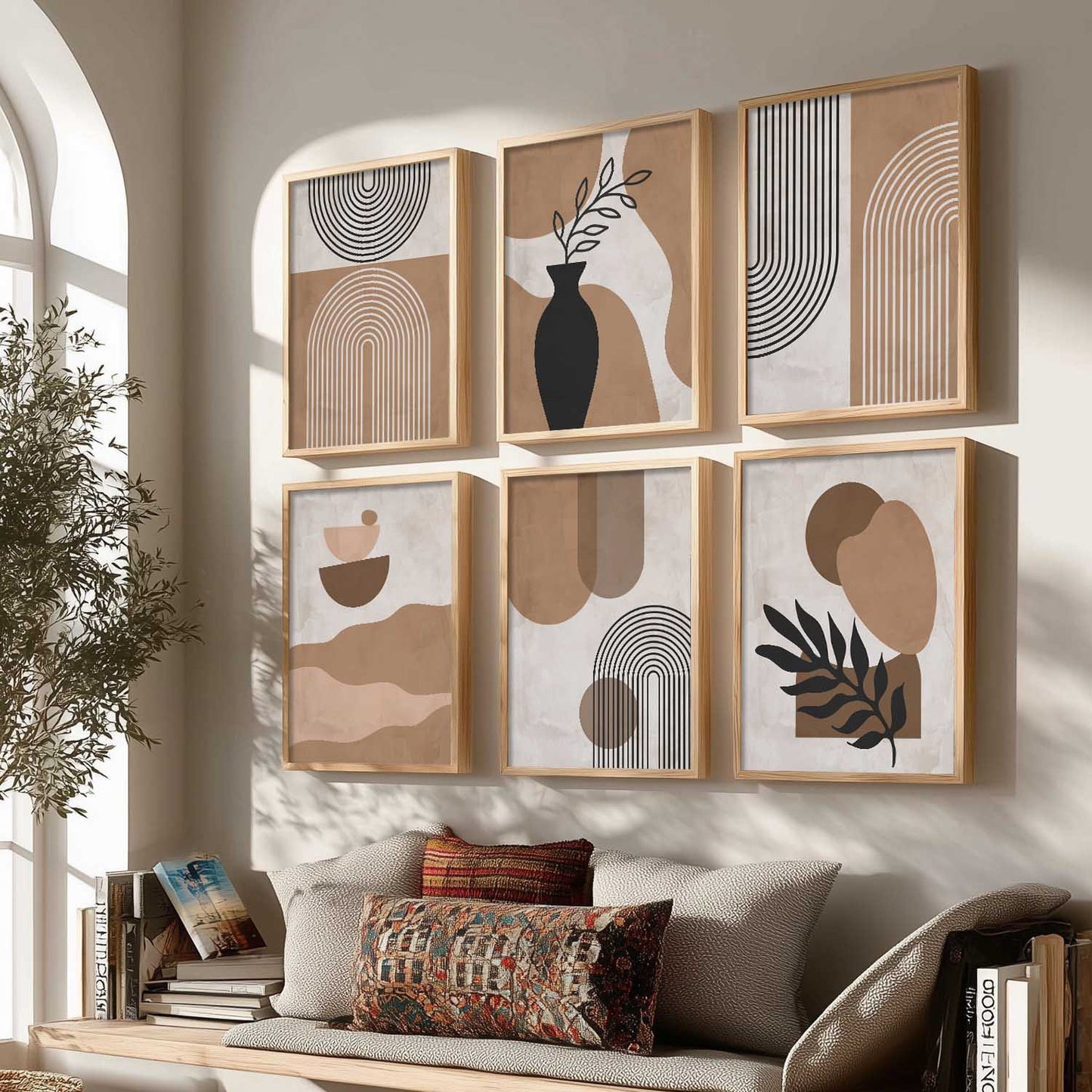 Minimal Boho Art Framed Posters for Home Living Room Bedroom and Office Wall Decor Set of 6