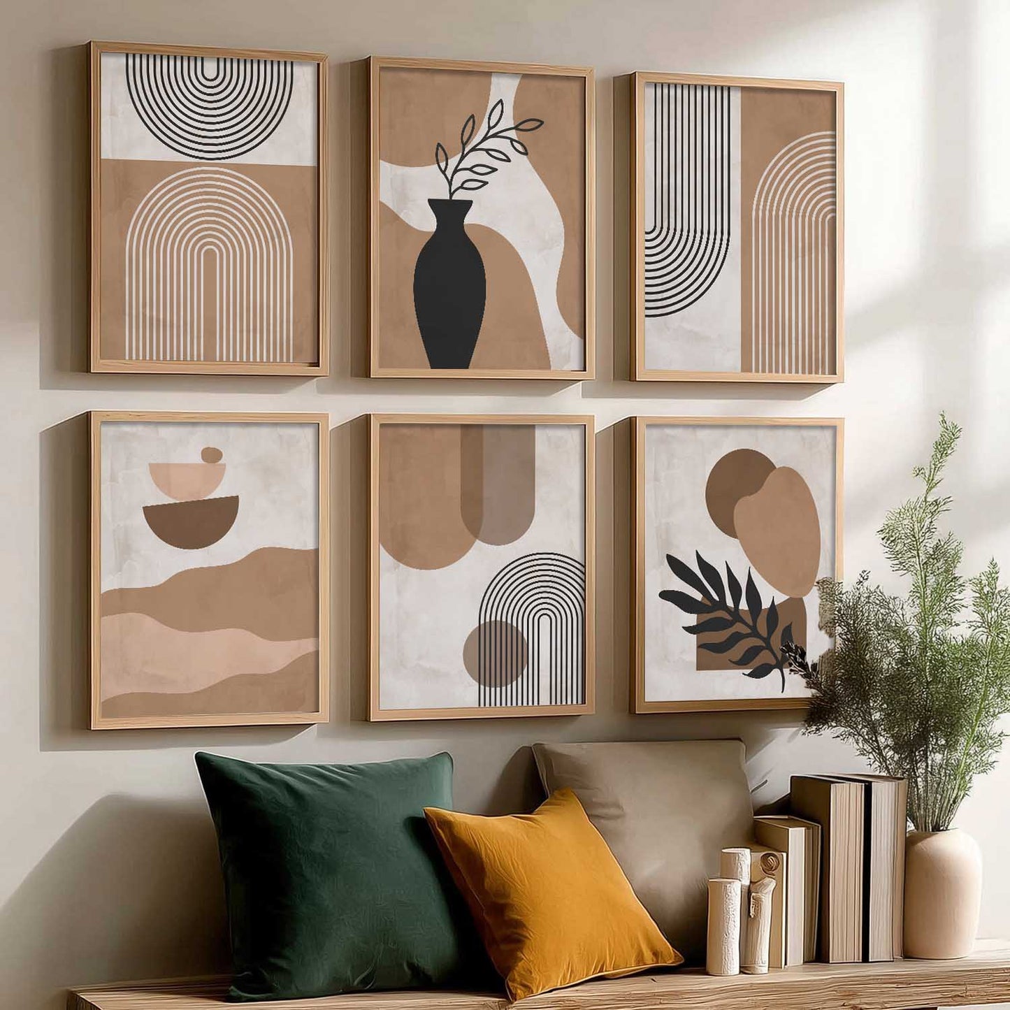 Minimal Boho Art Framed Posters for Home Living Room Bedroom and Office Wall Decor Set of 6