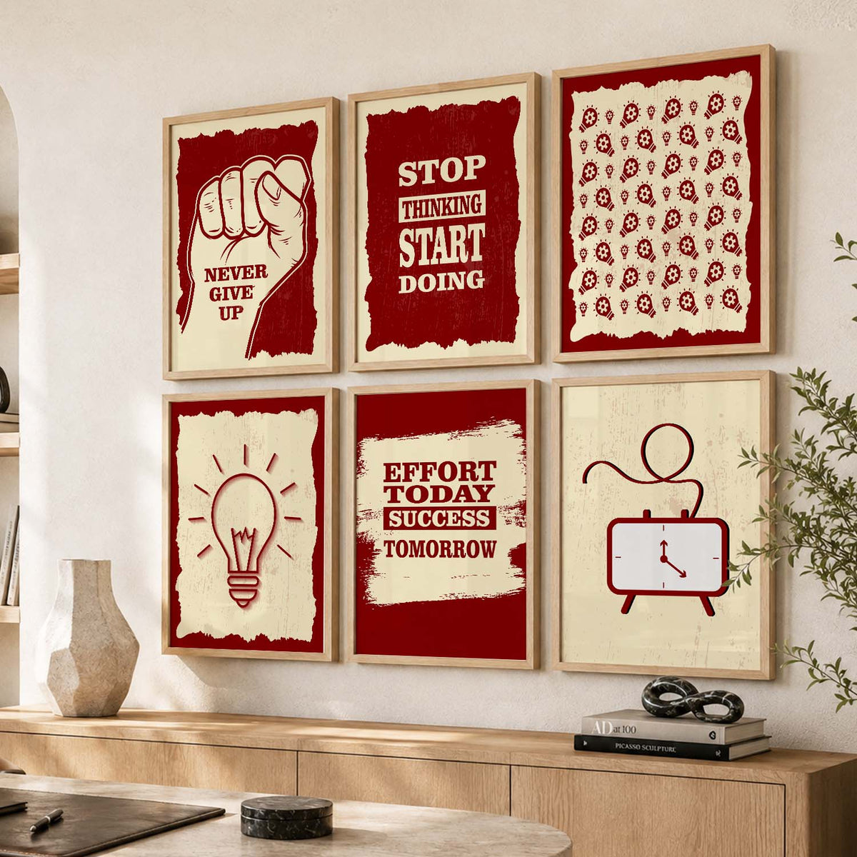 Bold Typography Motivational Quotes Wall Art Set of 6 Framed Prints for Bedroom
