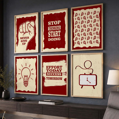 Bold Typography Motivational Quotes Wall Art Set of 6 Framed Prints for Bedroom