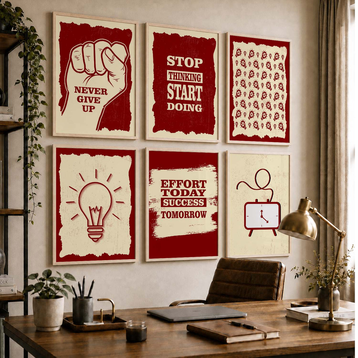 Bold Typography Motivational Quotes Wall Art Set of 6 Framed Prints for Bedroom