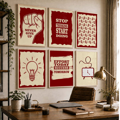 Bold Typography Motivational Quotes Wall Art Set of 6 Framed Prints for Bedroom