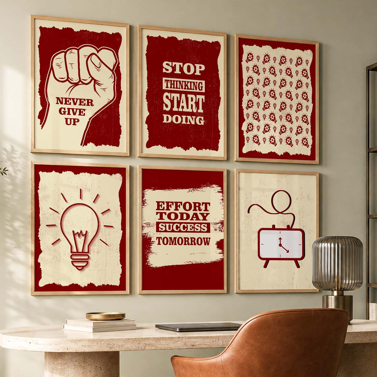 Bold Typography Motivational Quotes Wall Art Set of 6 Framed Prints for Bedroom