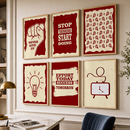Bold Typography Motivational Quotes Wall Art Set of 6 Framed Prints for Bedroom