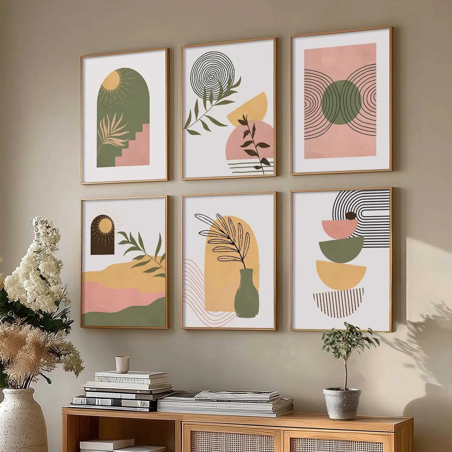 Boho Framed Wall Art Prints | Set of 6 | Home Decor